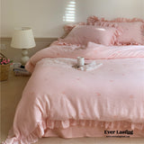 Double Layer Ribbon Tie White Ruffle Bedding Set