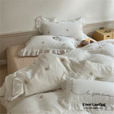 Double Layer Ribbon Tie White Ruffle Bedding Set