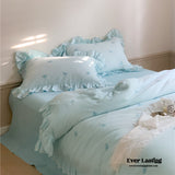 Double Layer Ribbon Tie White Ruffle Bedding Set