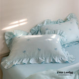 Double Layer Ribbon Tie White Ruffle Bedding Set