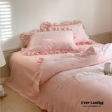 Double Layer Ribbon Tie White Ruffle Bedding Set