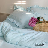 Double Layer Ribbon Tie White Ruffle Bedding Set