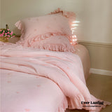 Double Layer Ribbon Tie White Ruffle Bedding Set