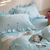 Double Layer Ribbon Tie White Ruffle Bedding Set