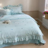 Double Layer Ribbon Tie White Ruffle Bedding Set