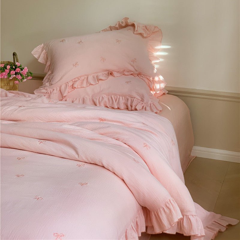  - Ever Lasting - Double Layer Ribbon Tie White Ruffle Bedding Set - Bedding Set - Ever Lasting