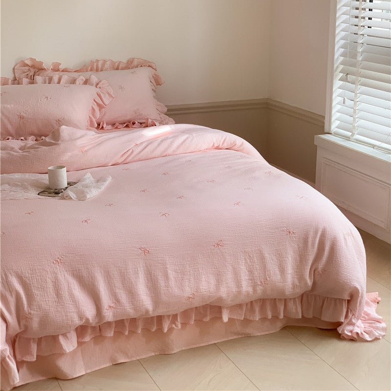  - Ever Lasting - Double Layer Ribbon Tie White Ruffle Bedding Set - Bedding Set - Ever Lasting
