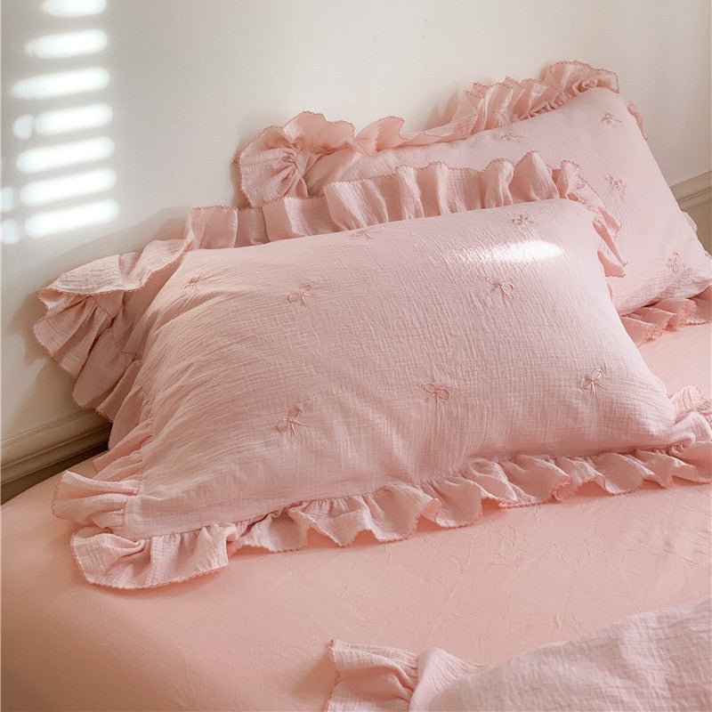  - Ever Lasting - Double Layer Ribbon Tie White Ruffle Bedding Set - Bedding Set - Ever Lasting