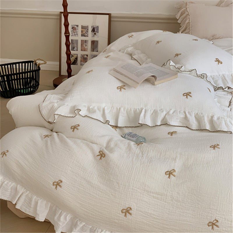  - Ever Lasting - Double Layer Ribbon Tie White Ruffle Bedding Set - Bedding Set - Ever Lasting