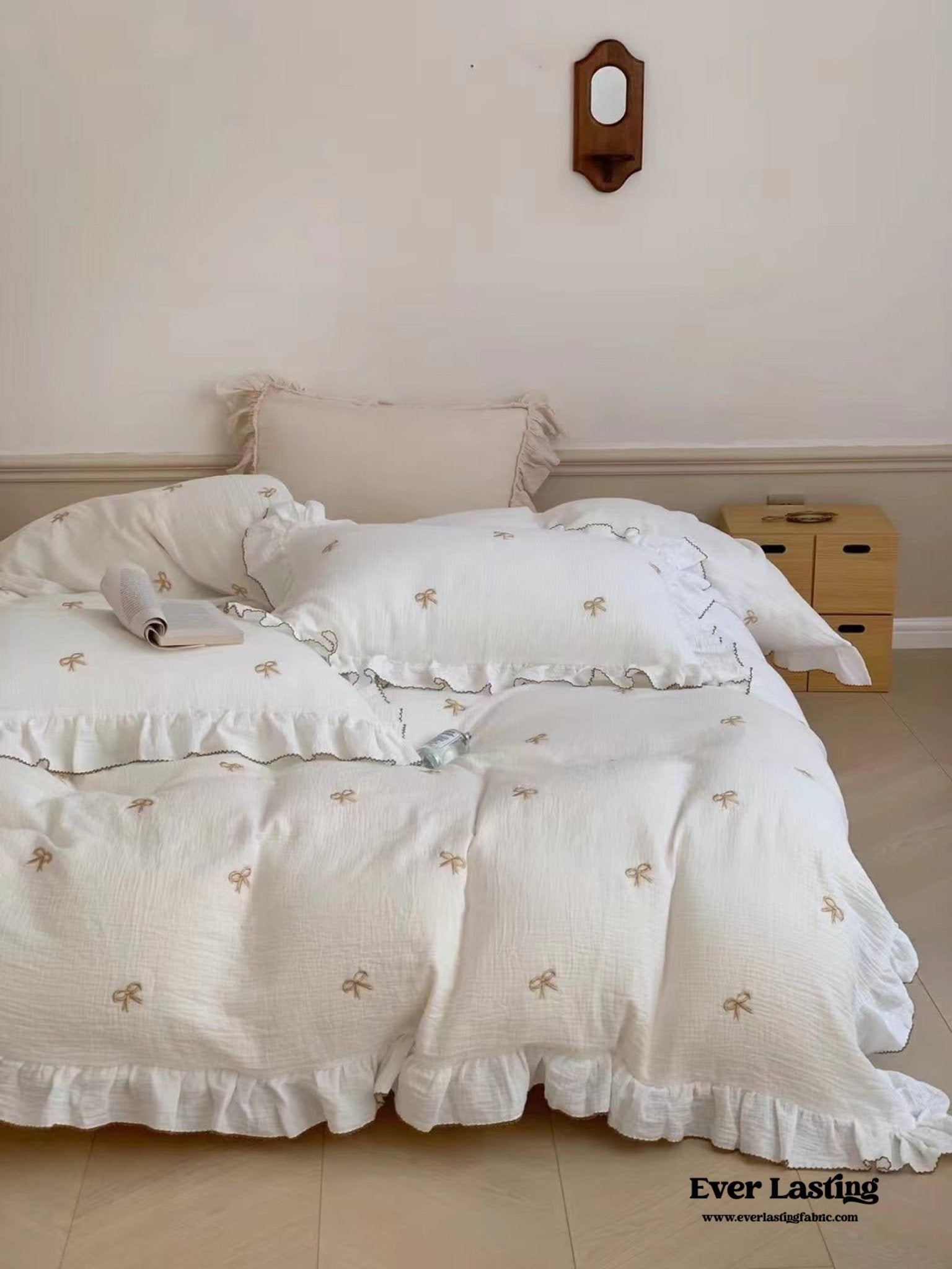  - Ever Lasting - Double Layer Ribbon Tie White Ruffle Bedding Set - Bedding Set - Ever Lasting