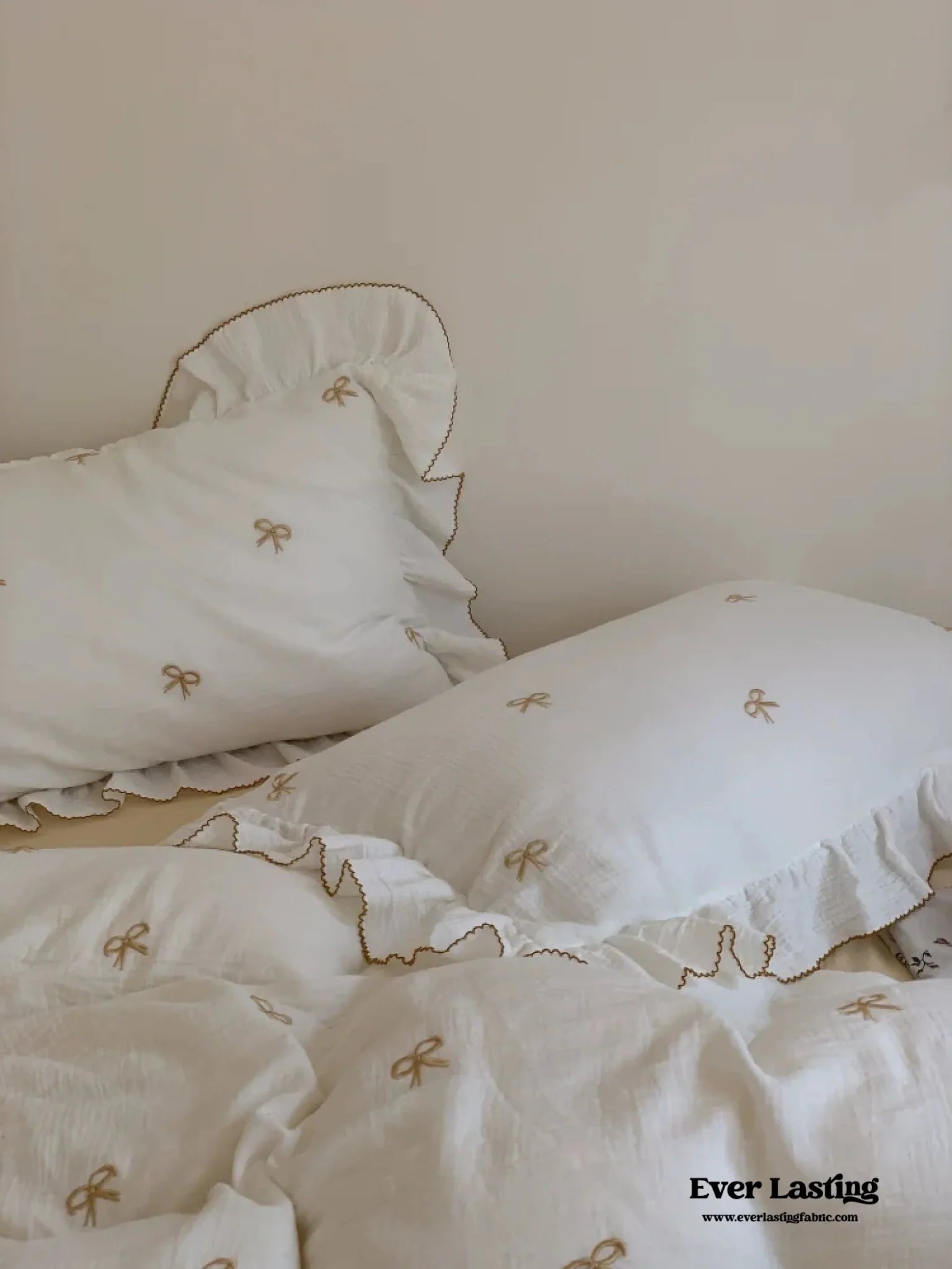  - Ever Lasting - Double Layer Ribbon Tie White Ruffle Bedding Set - Bedding Set - Ever Lasting