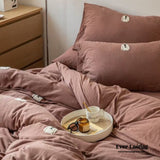 Double Layered Embroidered Bedding Set / Chocolate Dog