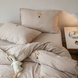 Double Layered Embroidered Bedding Set / Chocolate Dog Tan - Goose Small Fitted