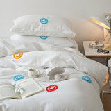Double Layered Embroidered Bedding Set / Chocolate Dog White - Smile Small Fitted