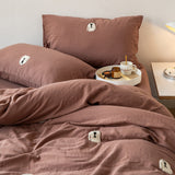 Double Layered Embroidered White Bedding Set / Happy Face Chocolate - Dog Small Fitted