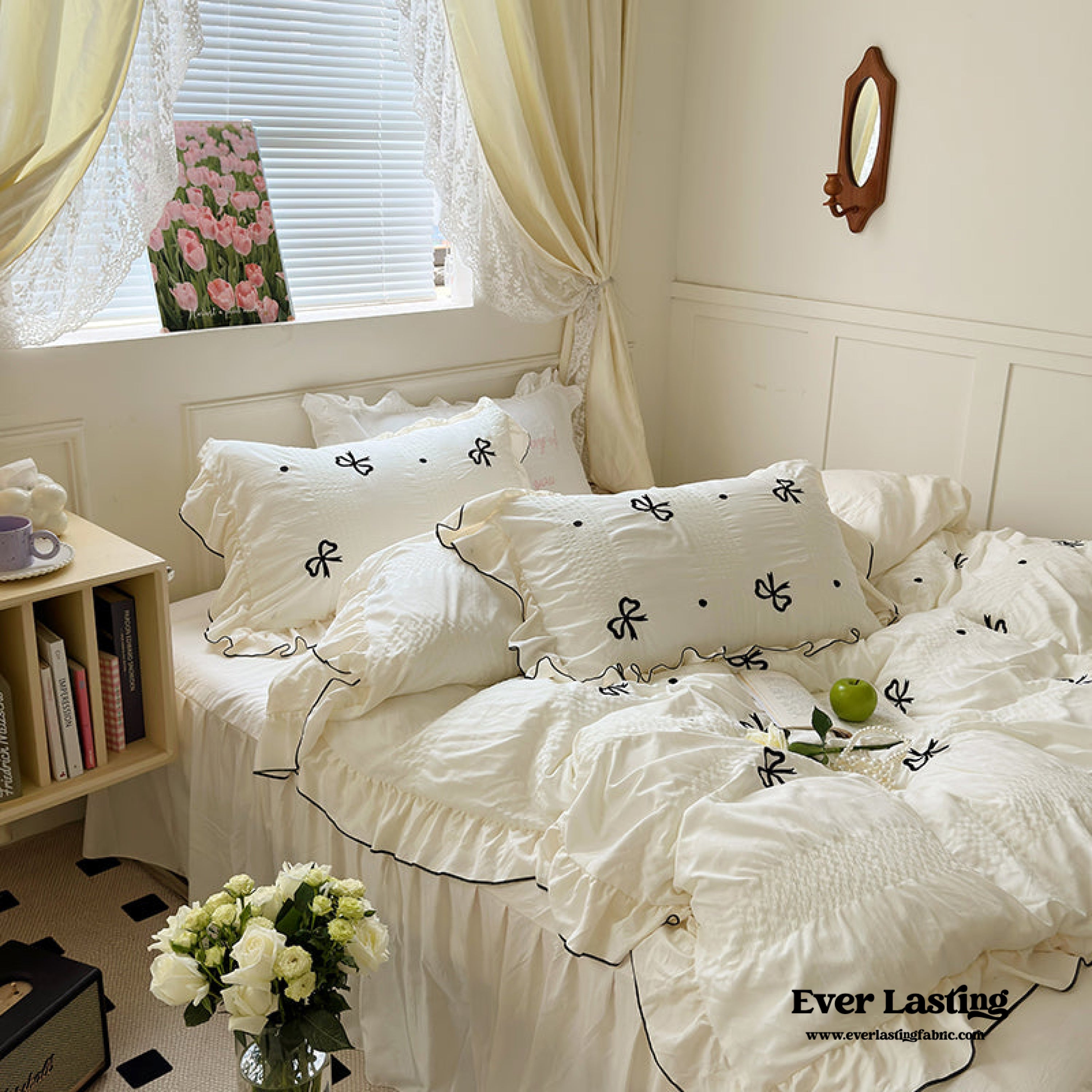 Dreamy Embroidered Ruffle Bedding Set / Ribbon