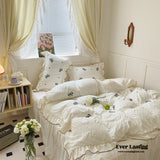 Dreamy Embroidered Ruffle Bedding Set / Roses
