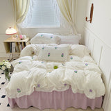 Dreamy Embroidered Ruffle Bedding Set / Roses Purple Tulip Small Flat