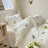 Dreamy Embroidered Ruffle Bedding Set / Roses Ribbon Small Flat