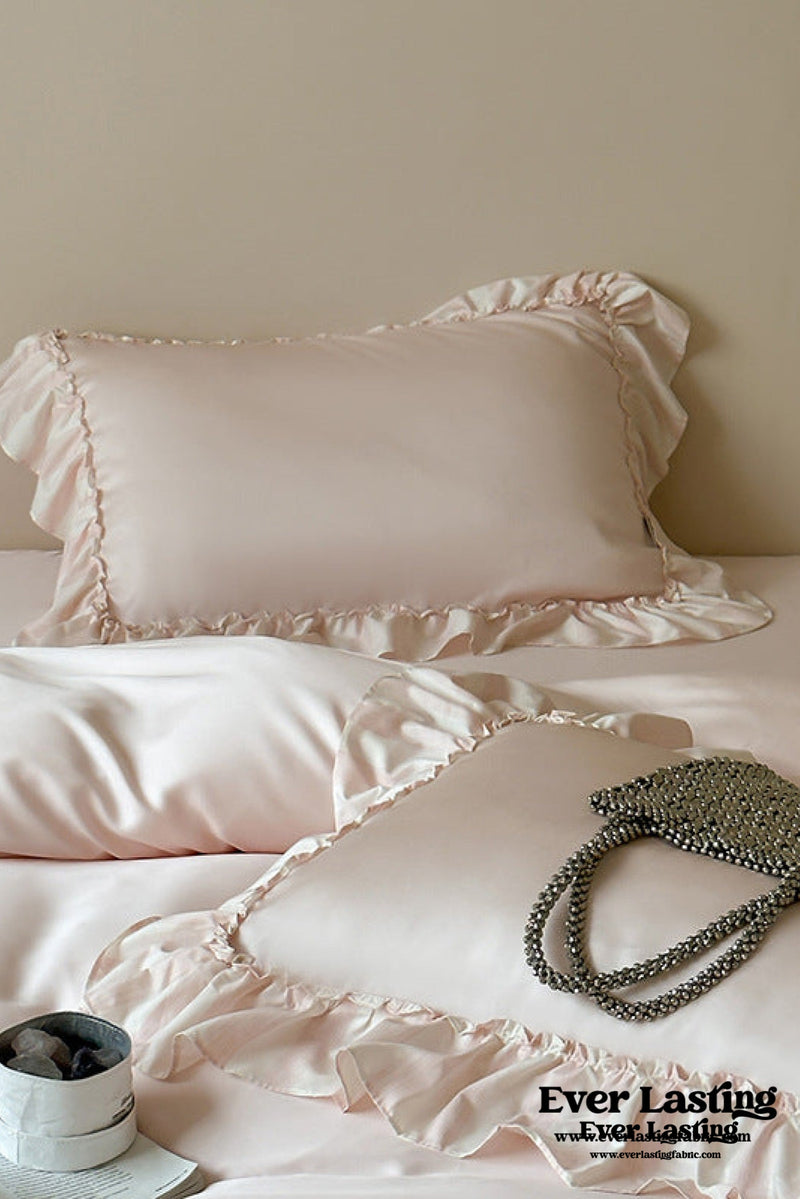Dreamy Silky Ruffle Tencel Bedding Set / Beige