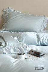 Dreamy Silky Ruffle Tencel Bedding Set / Blue