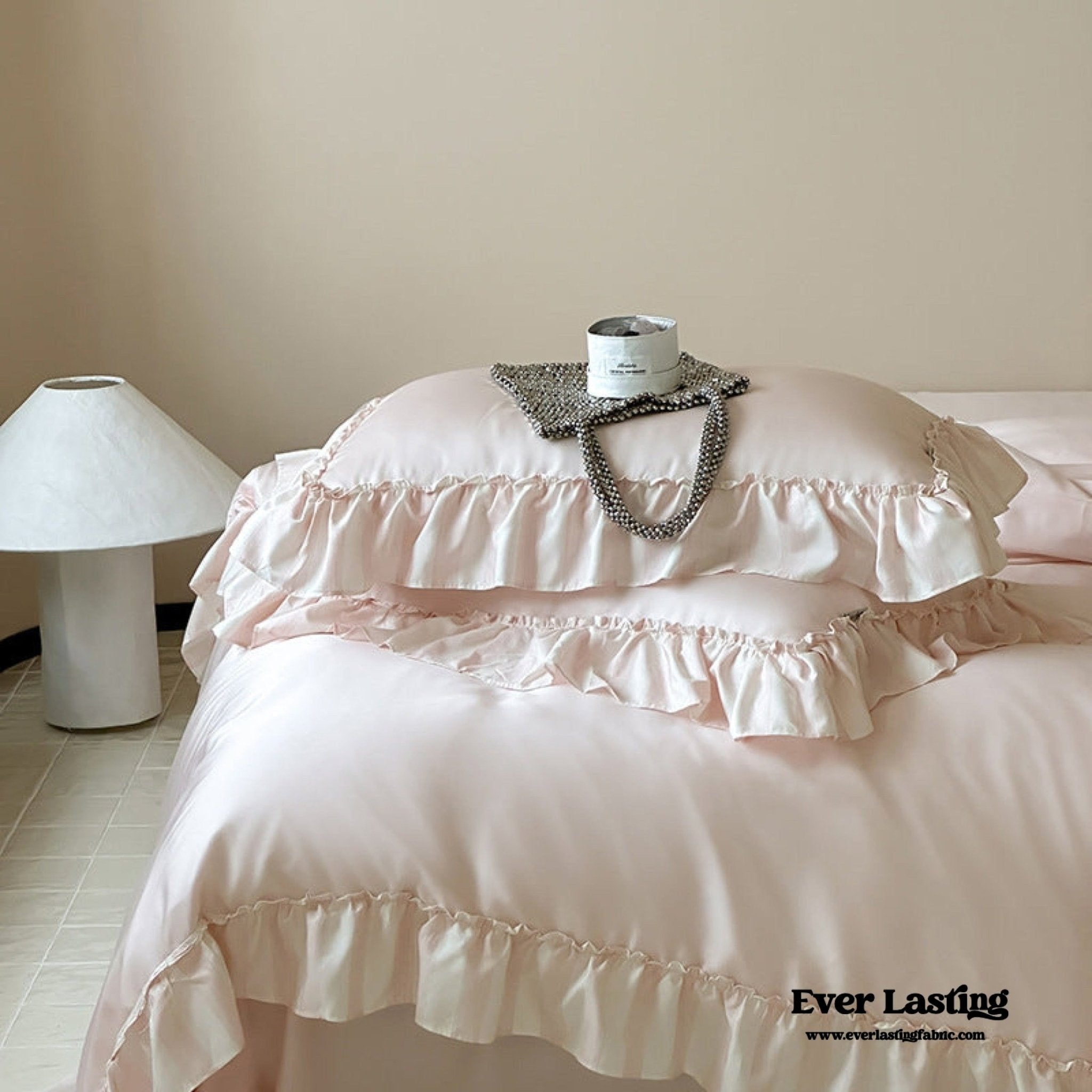 Dreamy Silky Ruffle Tencel Bedding Set / Pink - Ever Lasting