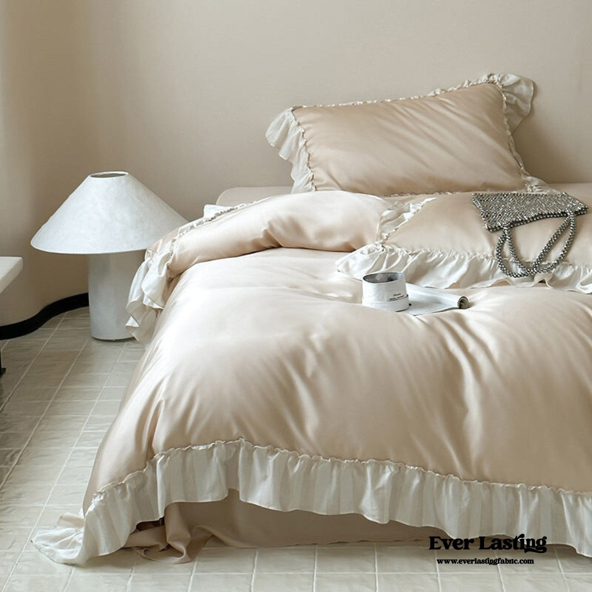 Dreamy Silky Ruffle Tencel Bedding Set / Pink - Ever Lasting