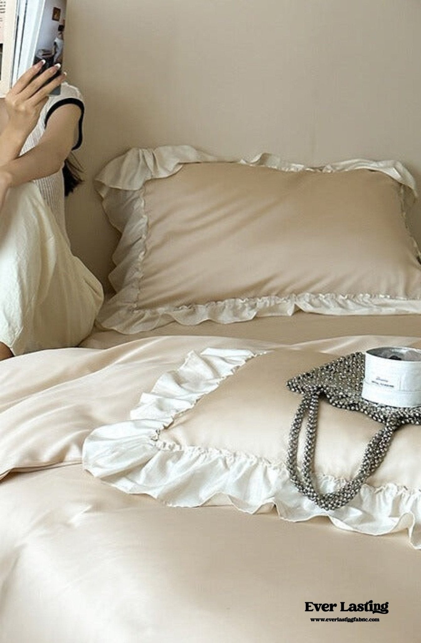 Dreamy Silky Ruffle Tencel Bedding Set / Pink - Ever Lasting