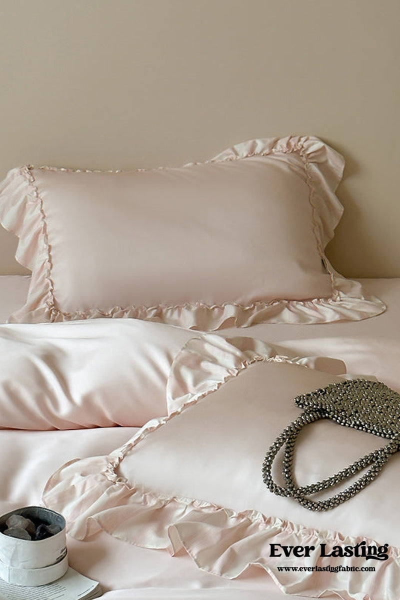 Dreamy Silky Ruffle Tencel Bedding Set / Pink