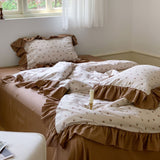 Duo Cottage Floral Ruffle Bedding Set / Cherry Brown Small Flat