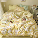 Duo Double Sided Chess Bedding Set / Beige White Yellow Small Fitted