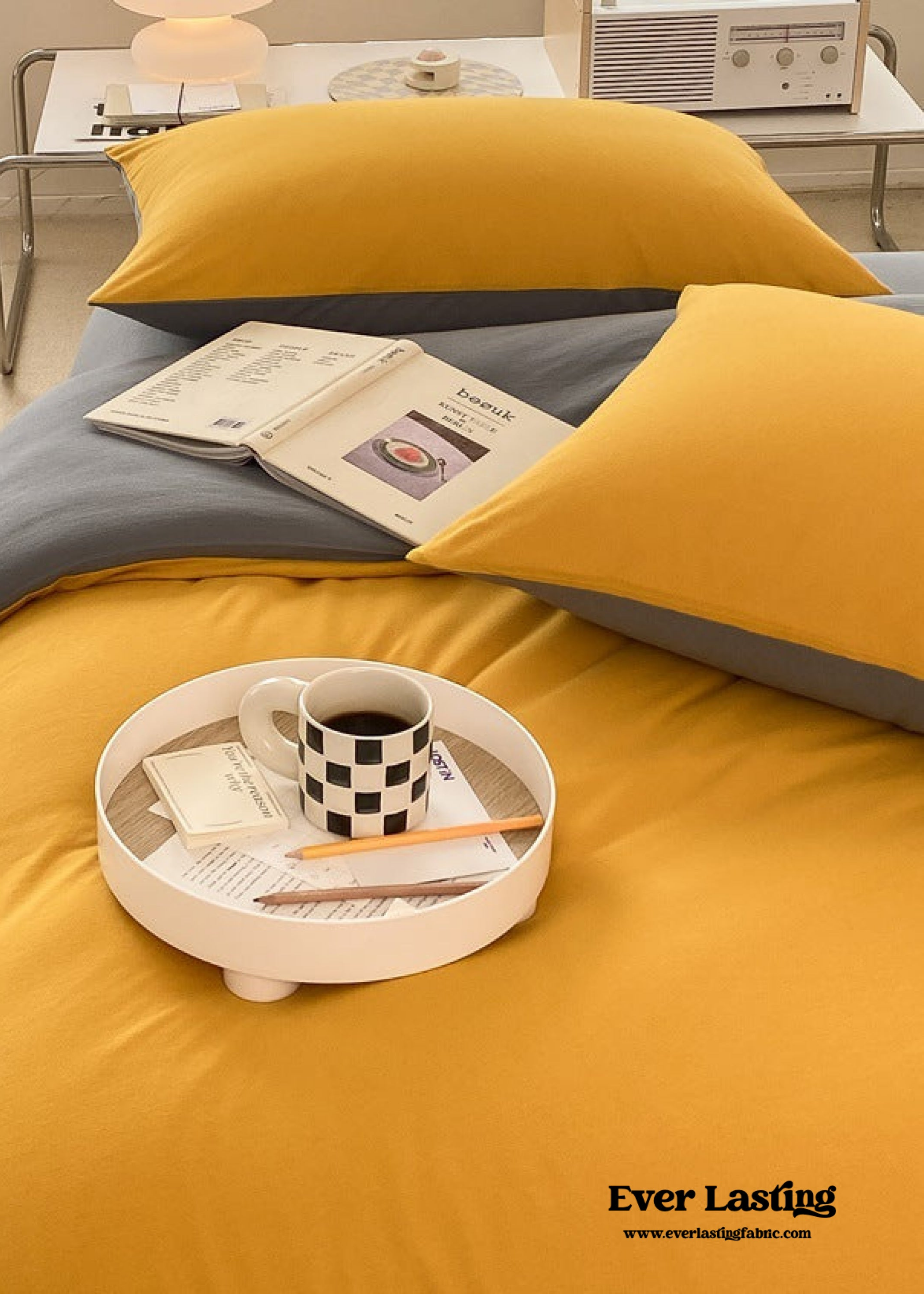 Duo Earth Tone Jersey Knit Bedding Set / White Beige Bedding Set