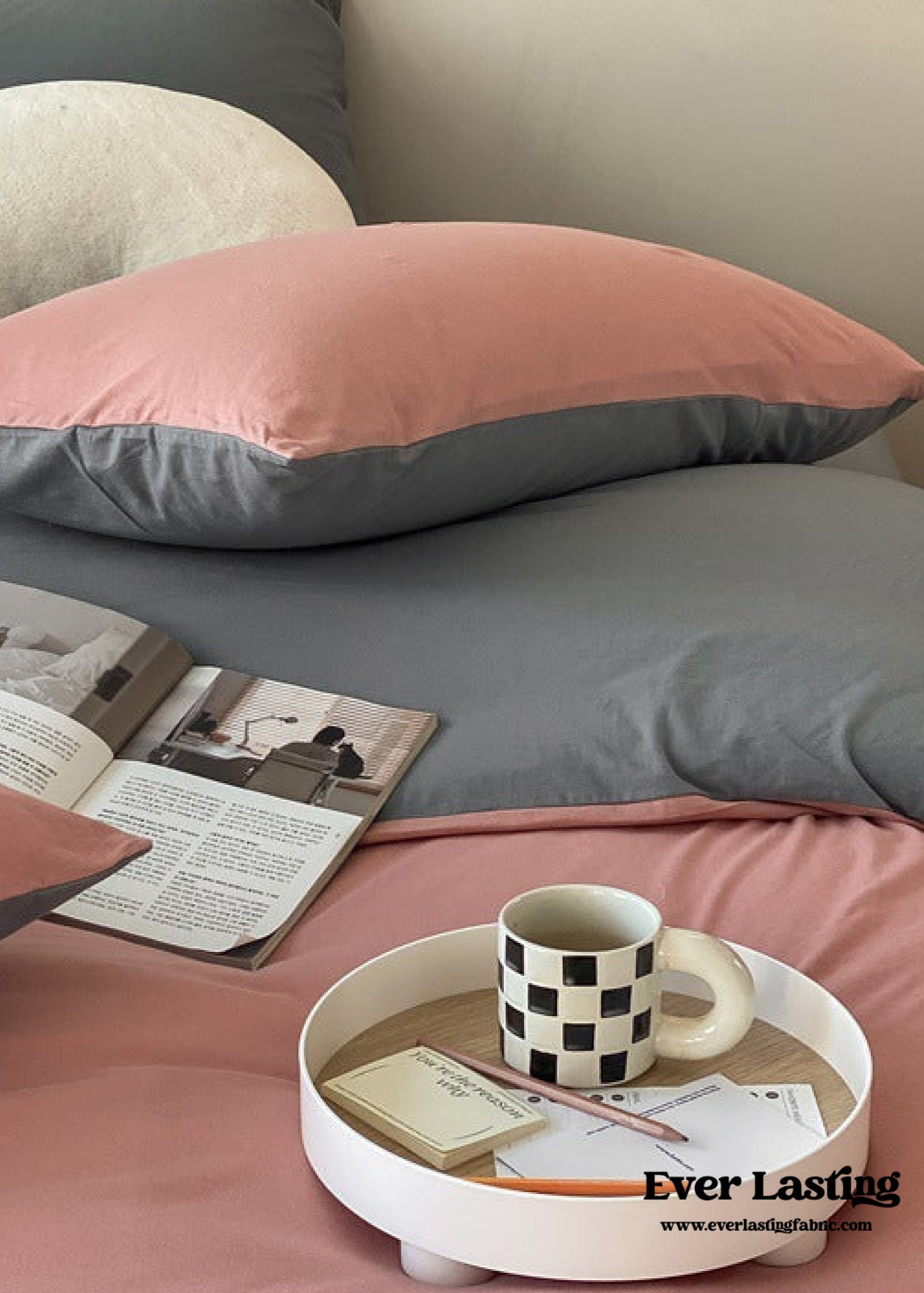 Duo Earth Tone Jersey Knit Bedding Set / White Beige Bedding Set