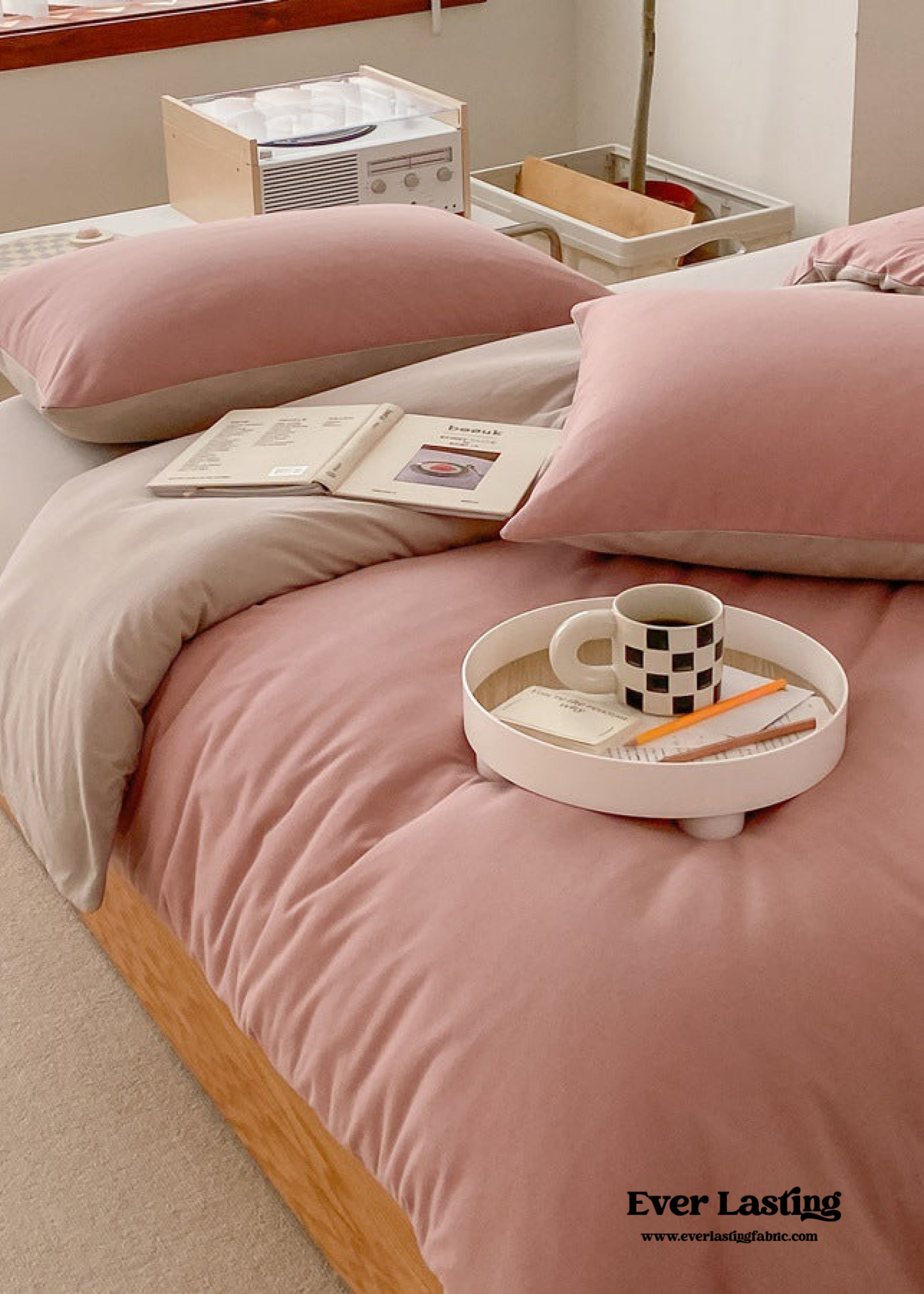 Duo Earth Tone Jersey Knit Bedding Set / White Beige Bedding Set