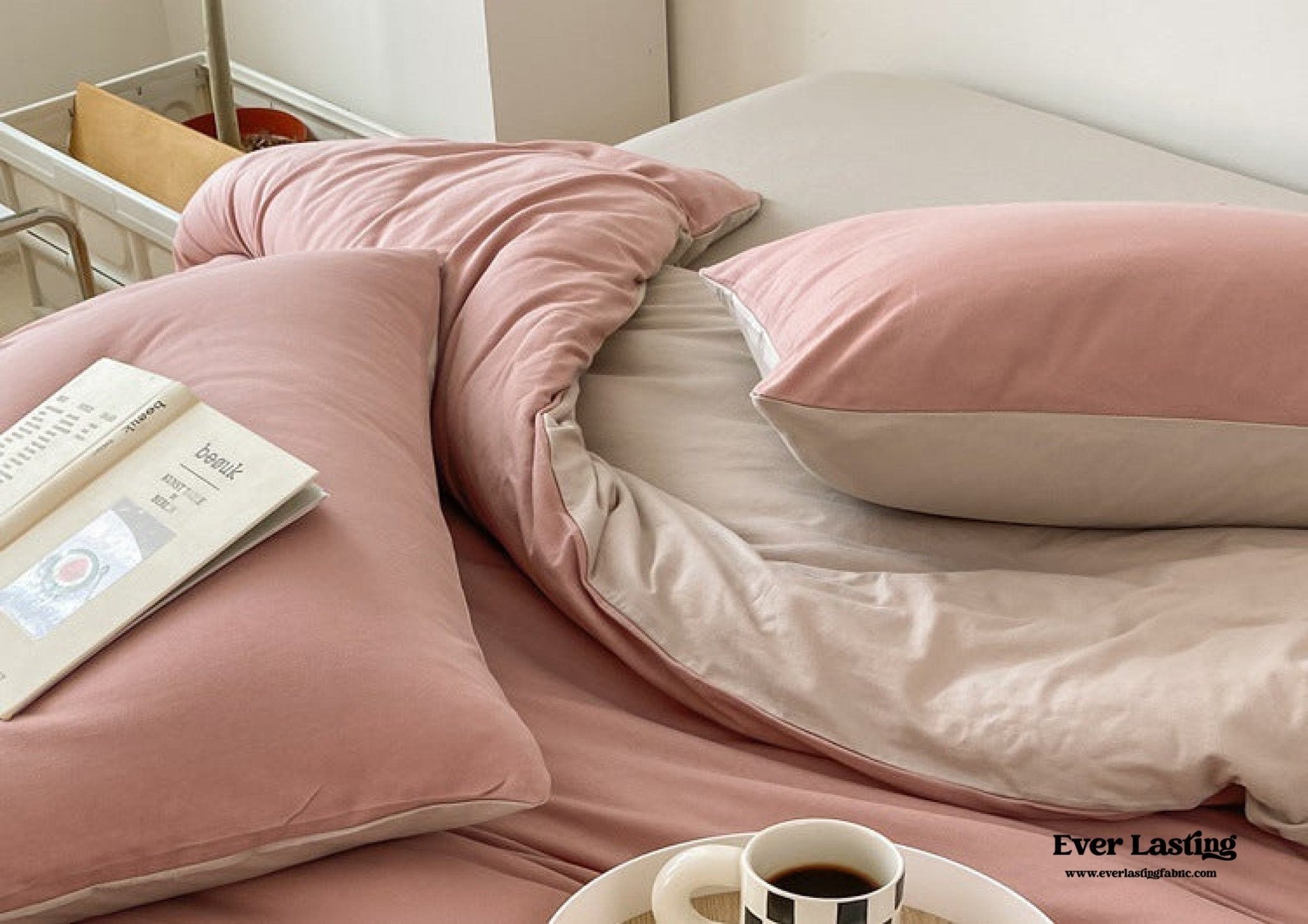 Duo Earth Tone Jersey Knit Bedding Set / Pink Beige - Ever Lasting