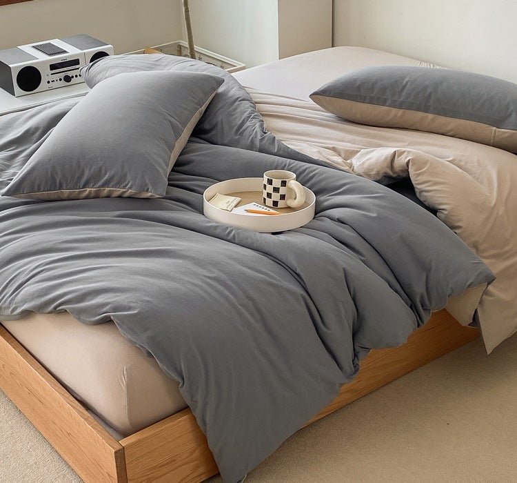  - Ever Lasting - Duo Earth Tone Jersey Knit Bedding Set / Pink Beige - Bedding Set - Ever Lasting