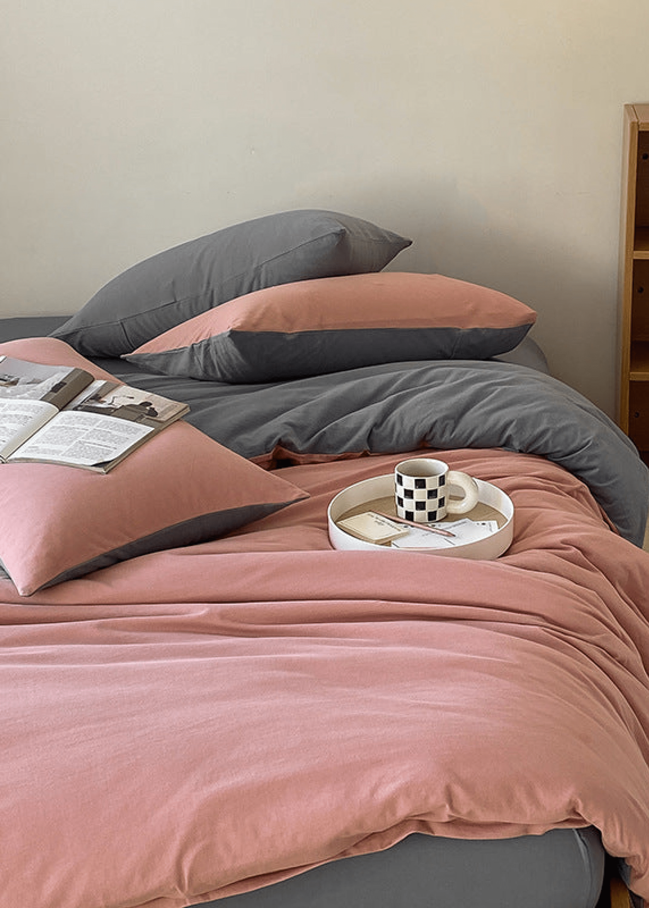  - Ever Lasting - Duo Earth Tone Jersey Knit Bedding Set / Pink Beige - Bedding Set - Ever Lasting
