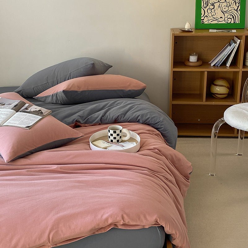  - Ever Lasting - Duo Earth Tone Jersey Knit Bedding Set / Pink Beige - Bedding Set - Ever Lasting