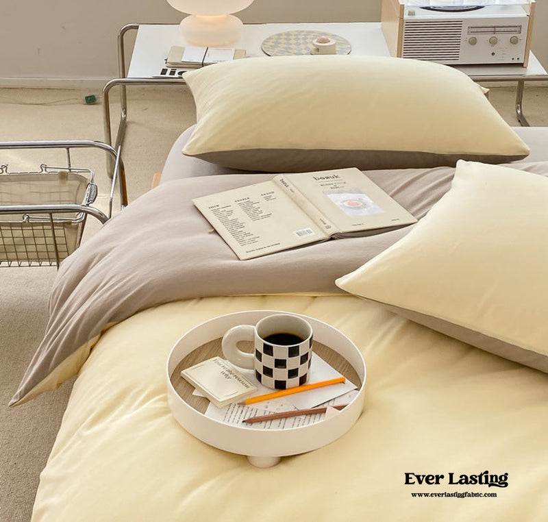 Duo Earth Tone Jersey Knit Bedding Set / White Beige