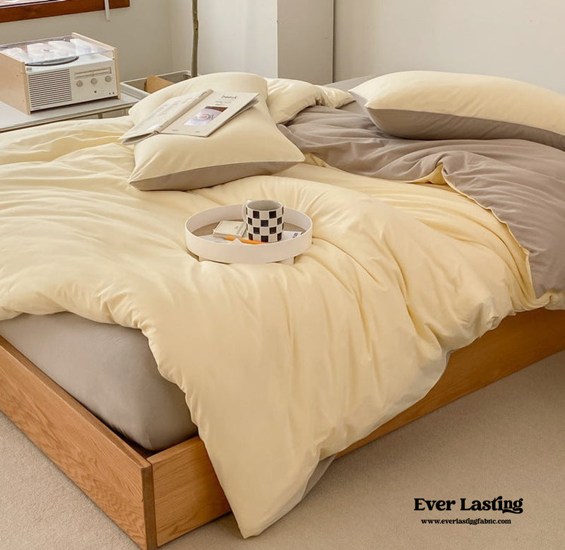 Duo Earth Tone Jersey Knit Bedding Set / White Beige