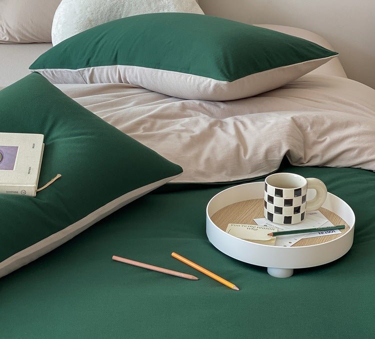  - Ever Lasting - Duo Earth Tone Jersey Knit Bedding Set / White Beige - Bedding Set - Ever Lasting