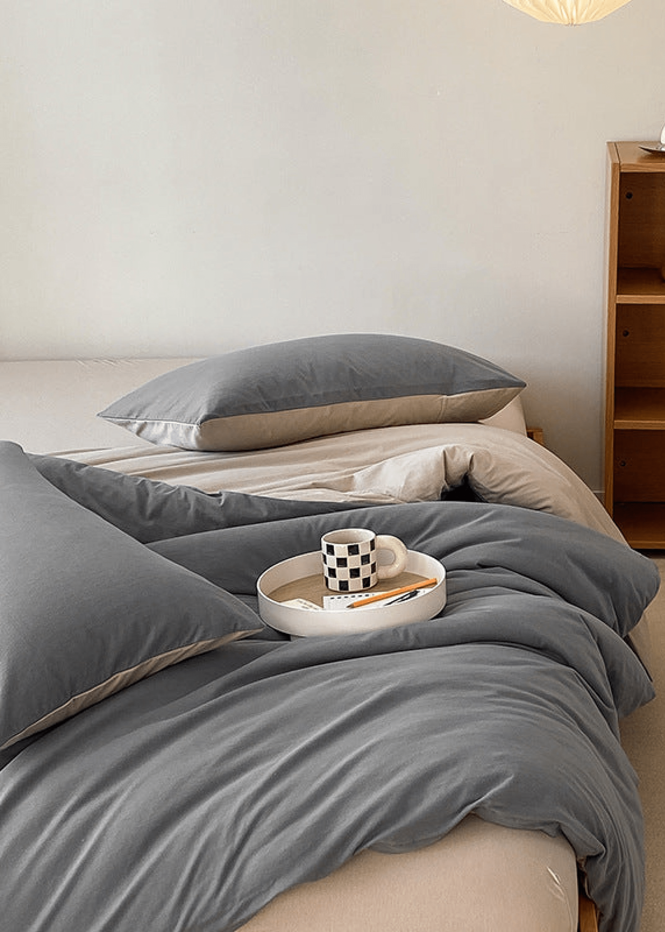  - Ever Lasting - Duo Earth Tone Jersey Knit Bedding Set / White Beige - Bedding Set - Ever Lasting