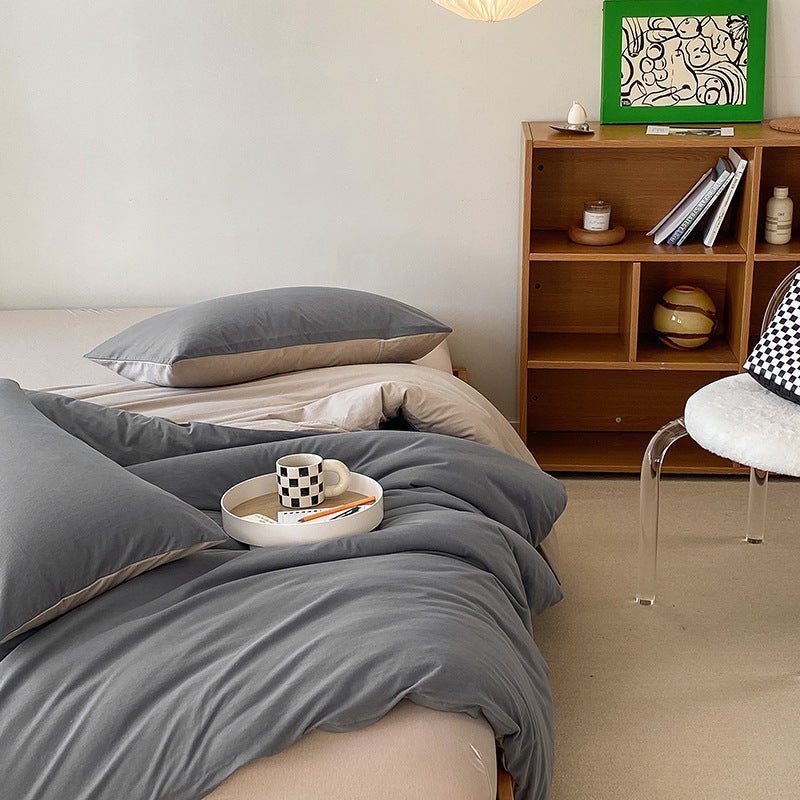  - Ever Lasting - Duo Earth Tone Jersey Knit Bedding Set / White Beige - Bedding Set - Ever Lasting