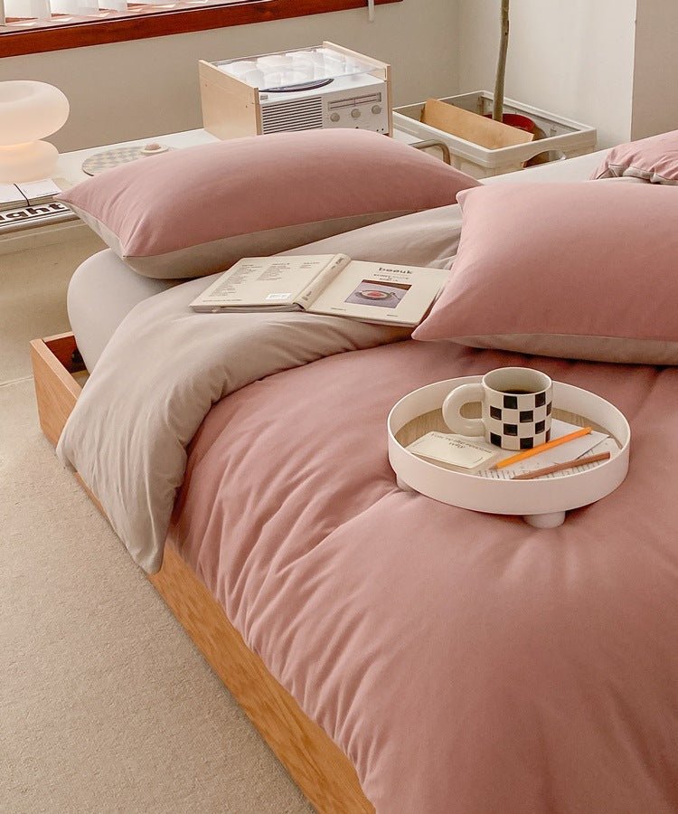  - Ever Lasting - Duo Earth Tone Jersey Knit Bedding Set / White Beige - Bedding Set - Ever Lasting