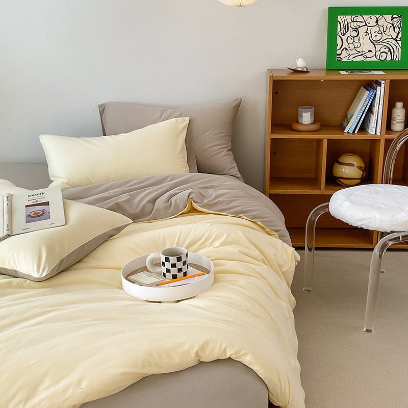  - Ever Lasting - Duo Earth Tone Jersey Knit Bedding Set / White Beige - Bedding Set - Ever Lasting