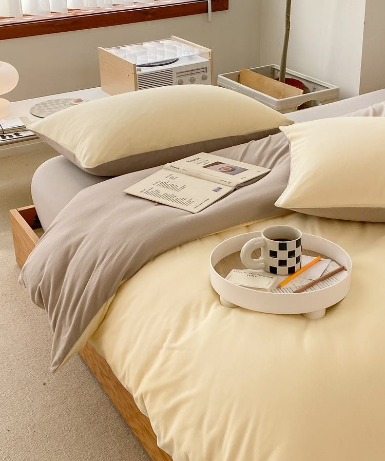  - Ever Lasting - Duo Earth Tone Jersey Knit Bedding Set / White Beige - Bedding Set - Ever Lasting