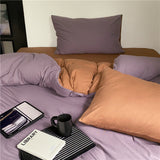 Duo Jersey Knit Bedding Set / Deep Purple + Pink Orange Small Fitted