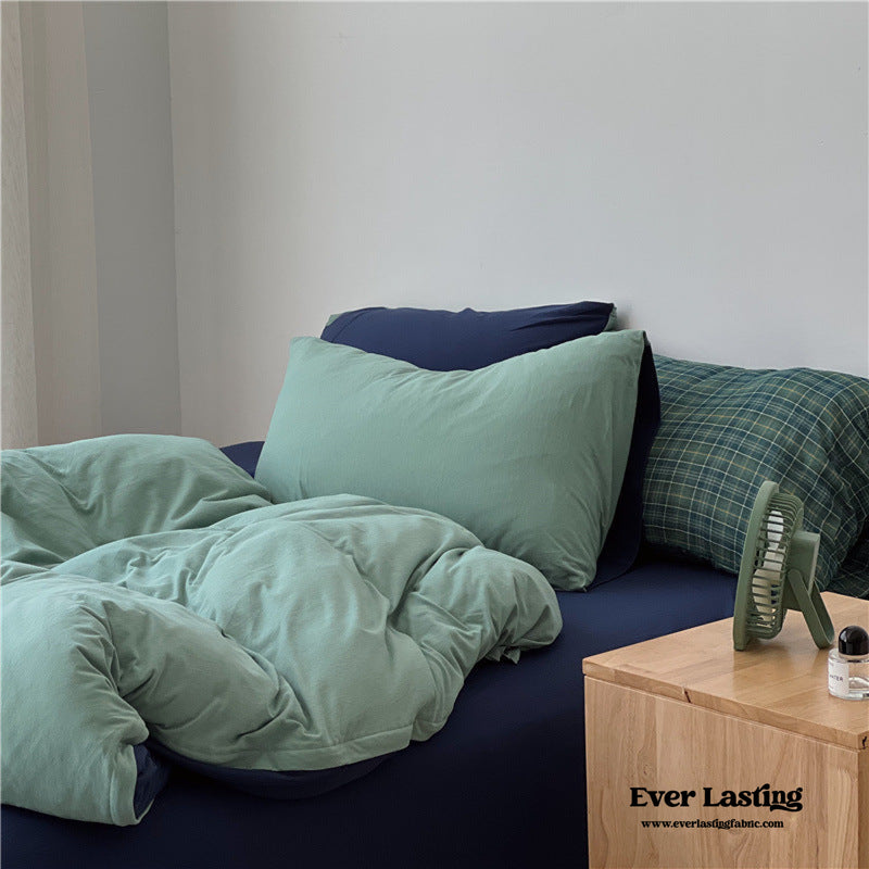 Duo Jersey Knit Bedding Set / Green Blue + Royal