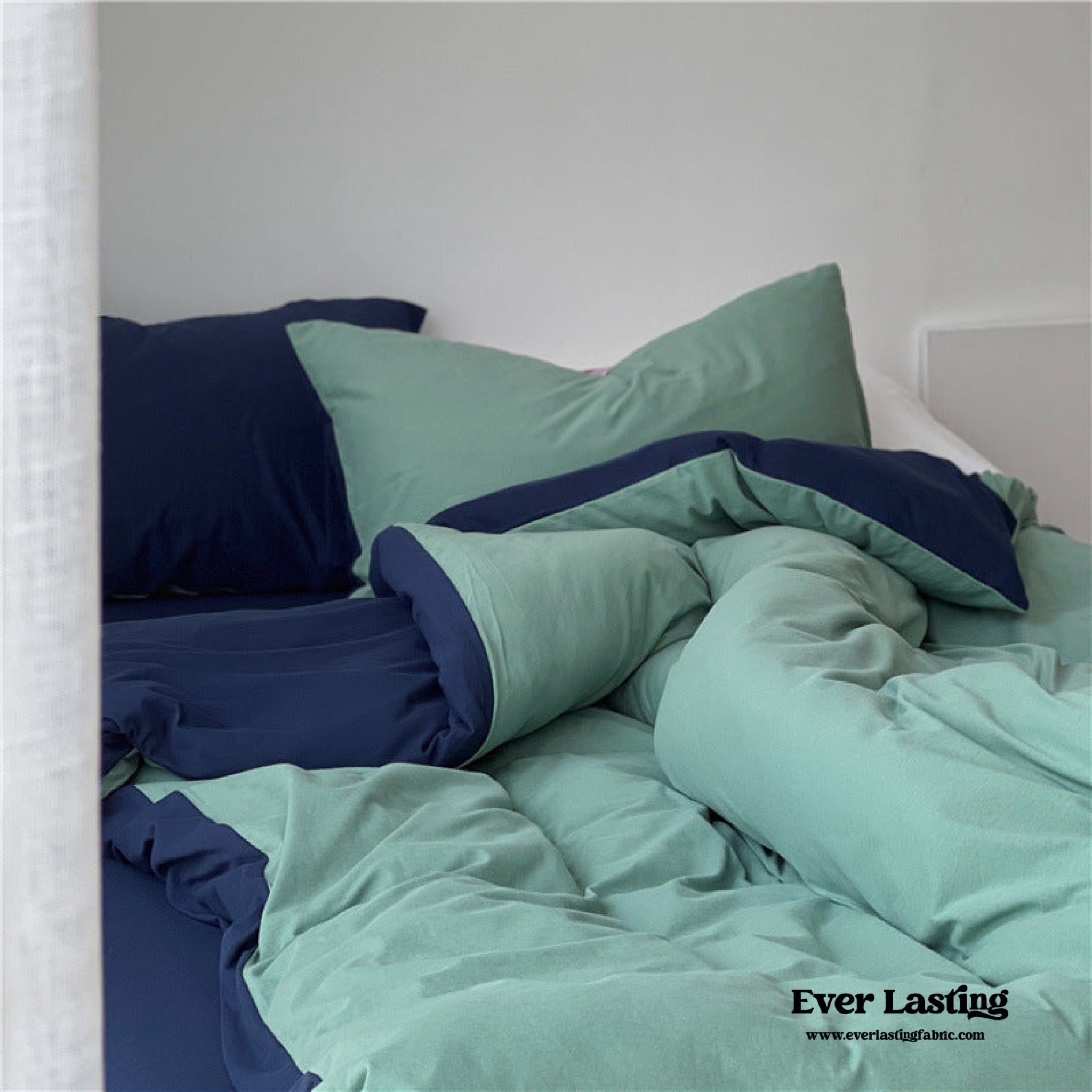 DUO Jersey Knit Bedding Set / Green Blue + Royal Blue - Ever Lasting