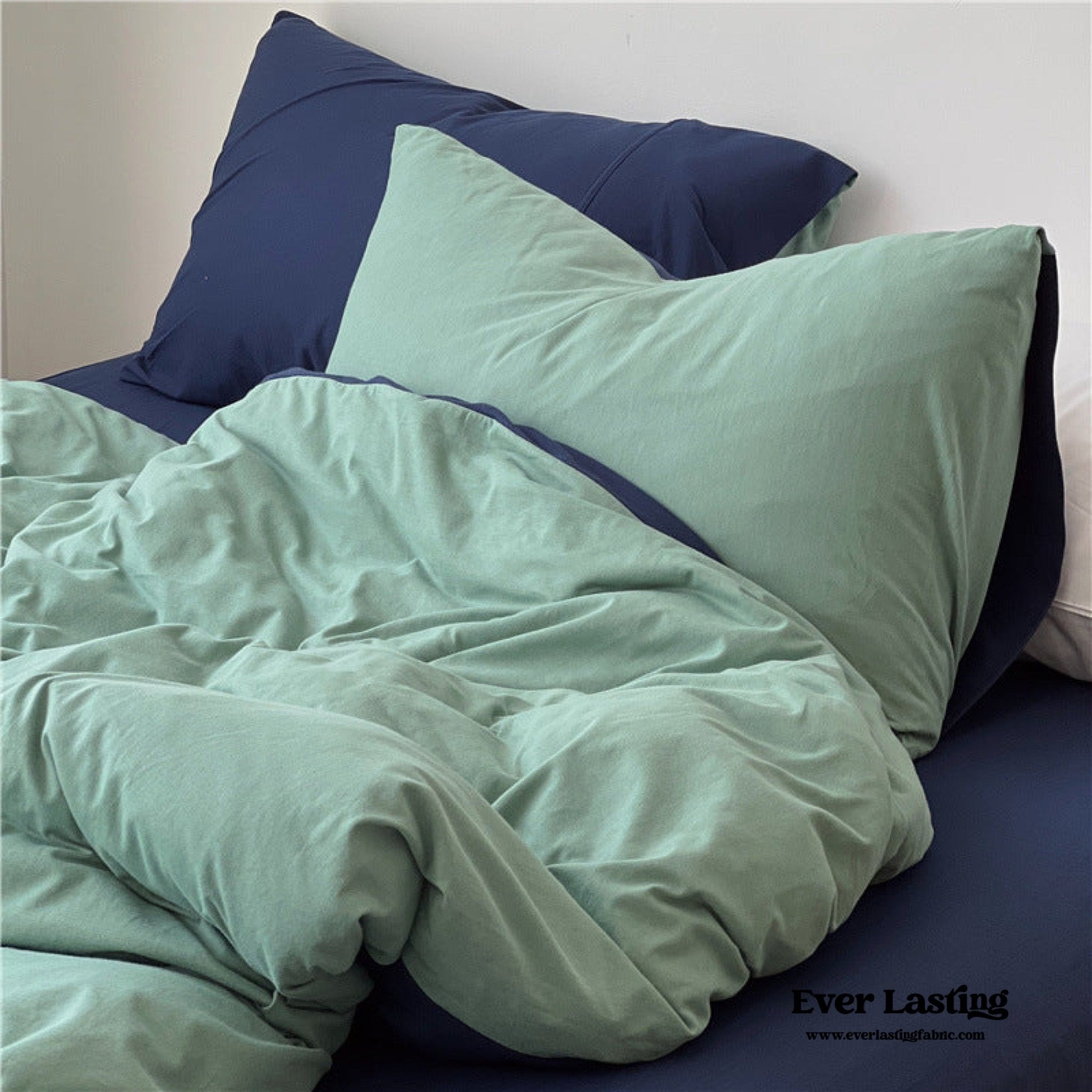 DUO Jersey Knit Bedding Set / Green Blue + Royal Blue - Ever Lasting